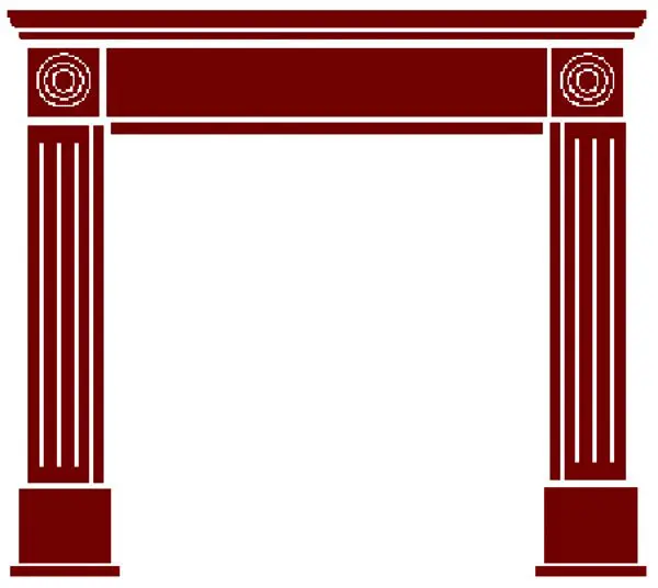 A red and white picture frame with columns.